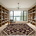 Elegant Floral Damask Ebony Gold Scroll Rug