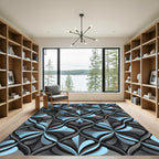 Sophisticated Blue and Charcoal Art Deco Lattice Rug