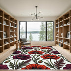 Rich Burgundy Red Poppy Floral Rug