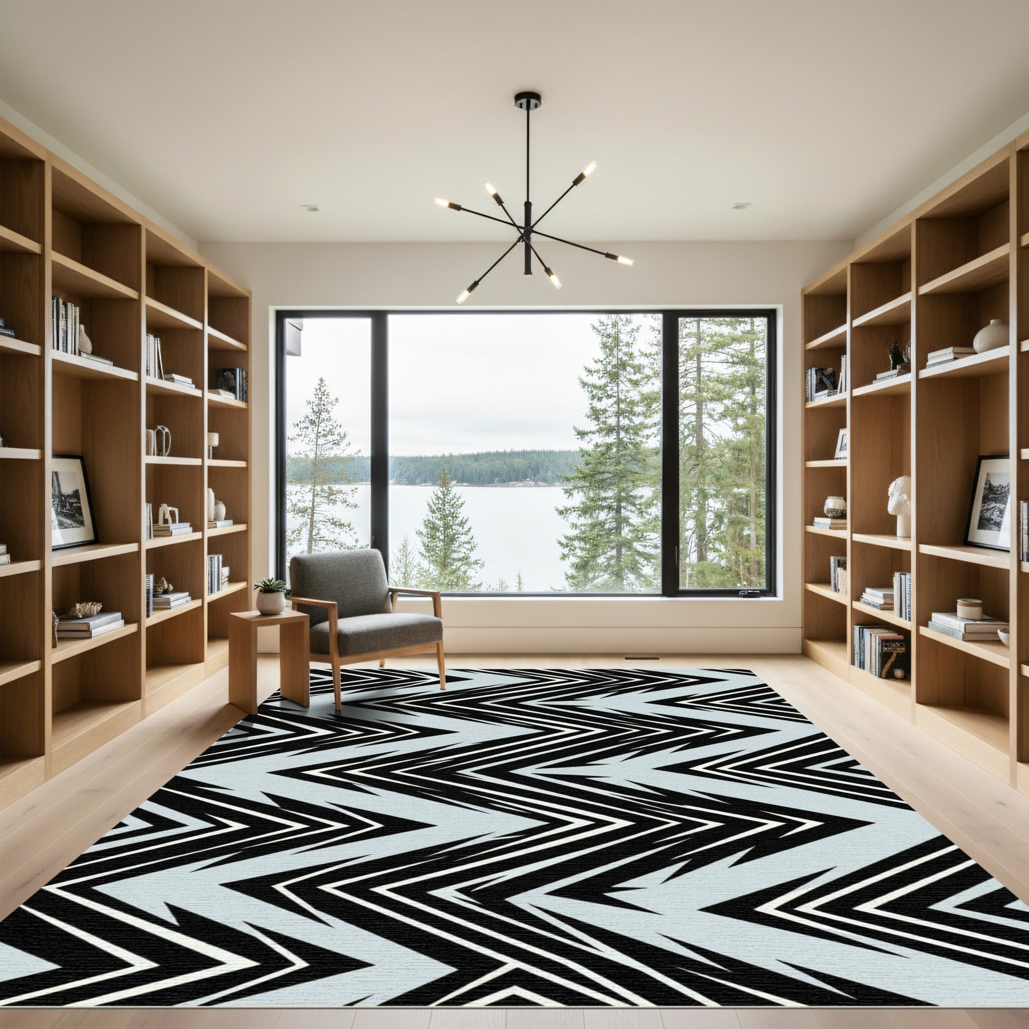 Sharp Black White Chevron Zigzag Rug