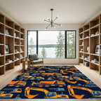 Vibrant Orange Construction Vehicle Fleet Rug