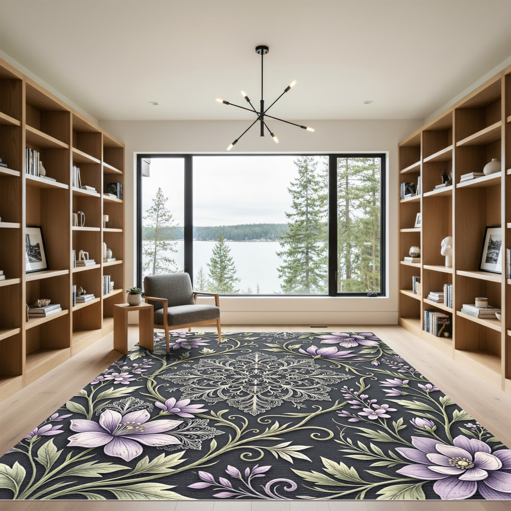 Elegant Lavender Floral Lace Medallion Rug