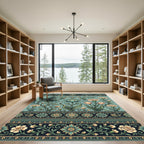 Teal Floral Scroll Botanical Accent Rug