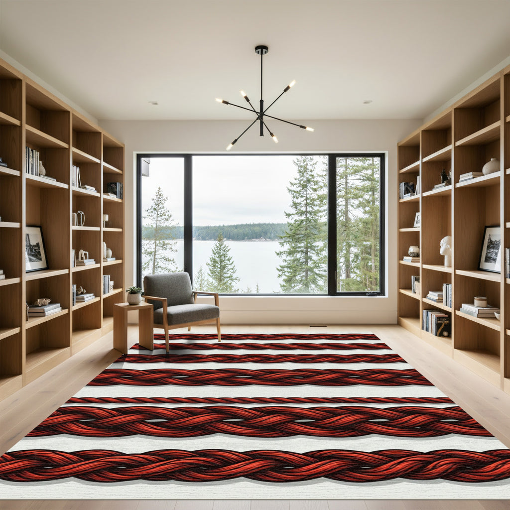 Crimson Braided Rope Lines Rug