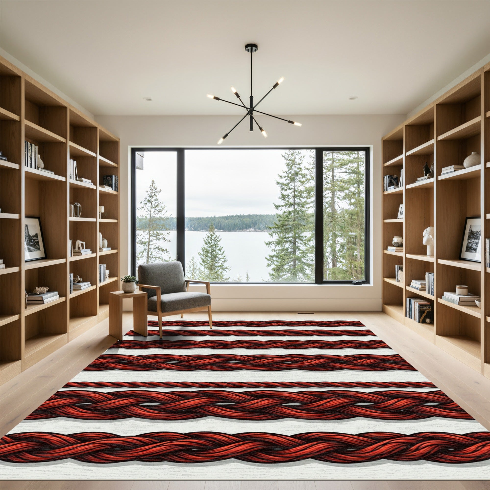 Crimson Braided Rope Lines Rug