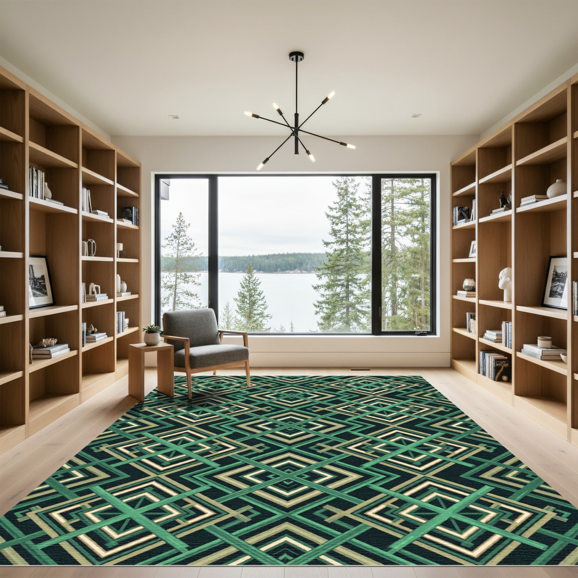 Emerald Geometric Interlocking Lines Rug