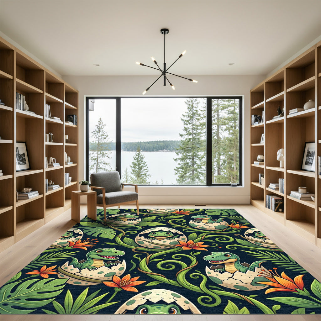 Cute Baby Dinosaur Tropical Jungle Rug