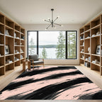 Modern Blush and Black Abstract Brushstroke Rug