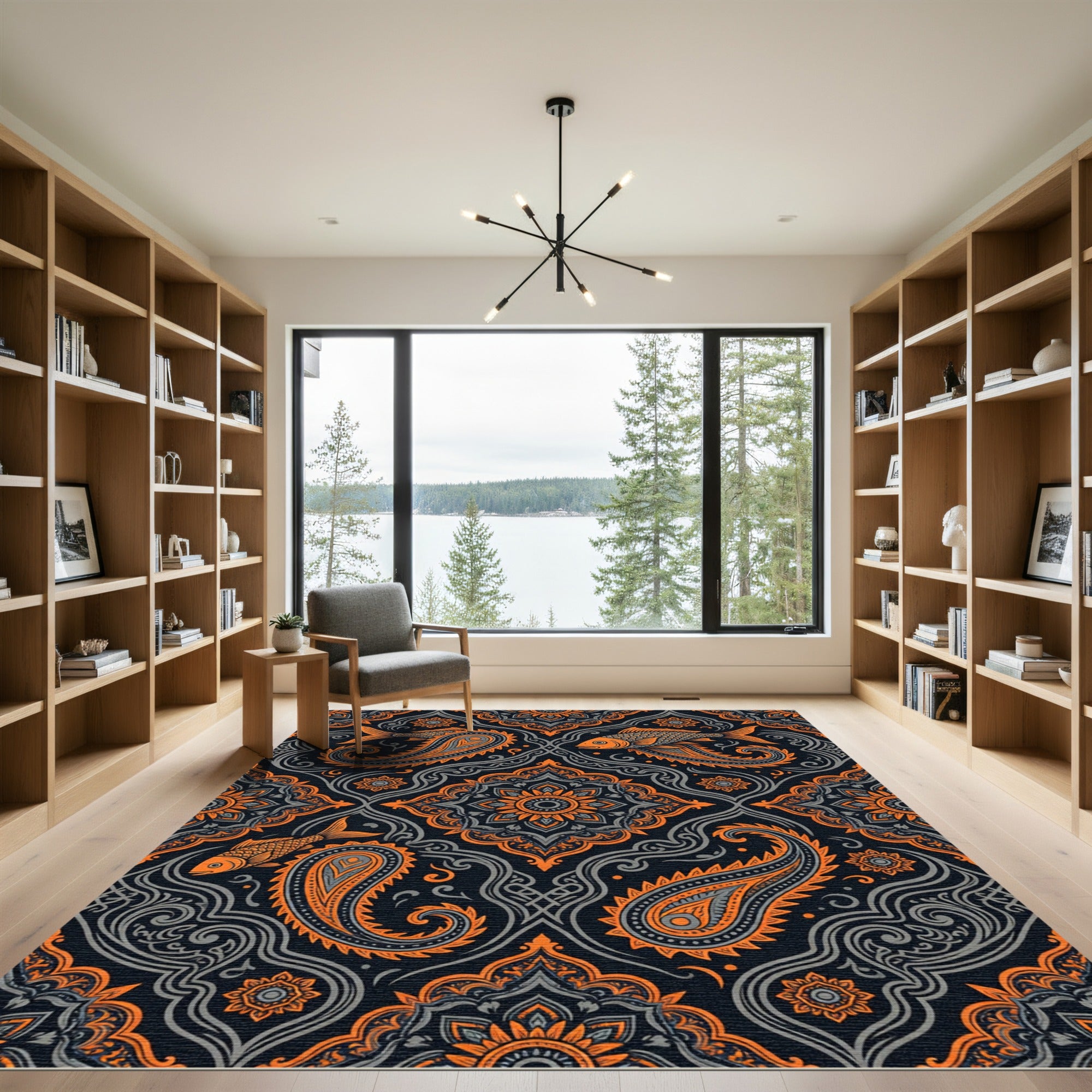 Exotic Orange Fish Paisley Brocade Rug