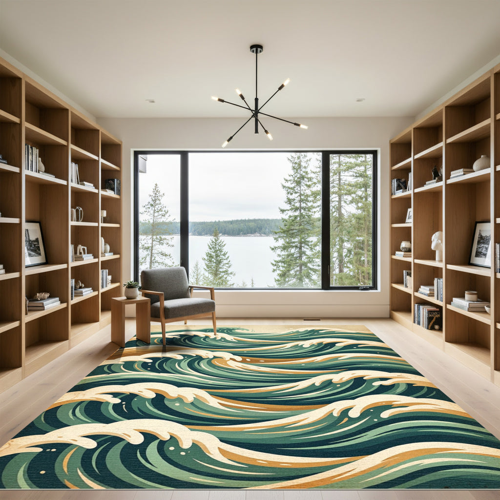 Vintage Teal Coastal Wave Rug