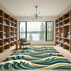 Vintage Teal Coastal Wave Rug