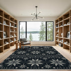 Dark Gray Starburst Geometric Stripe Rug