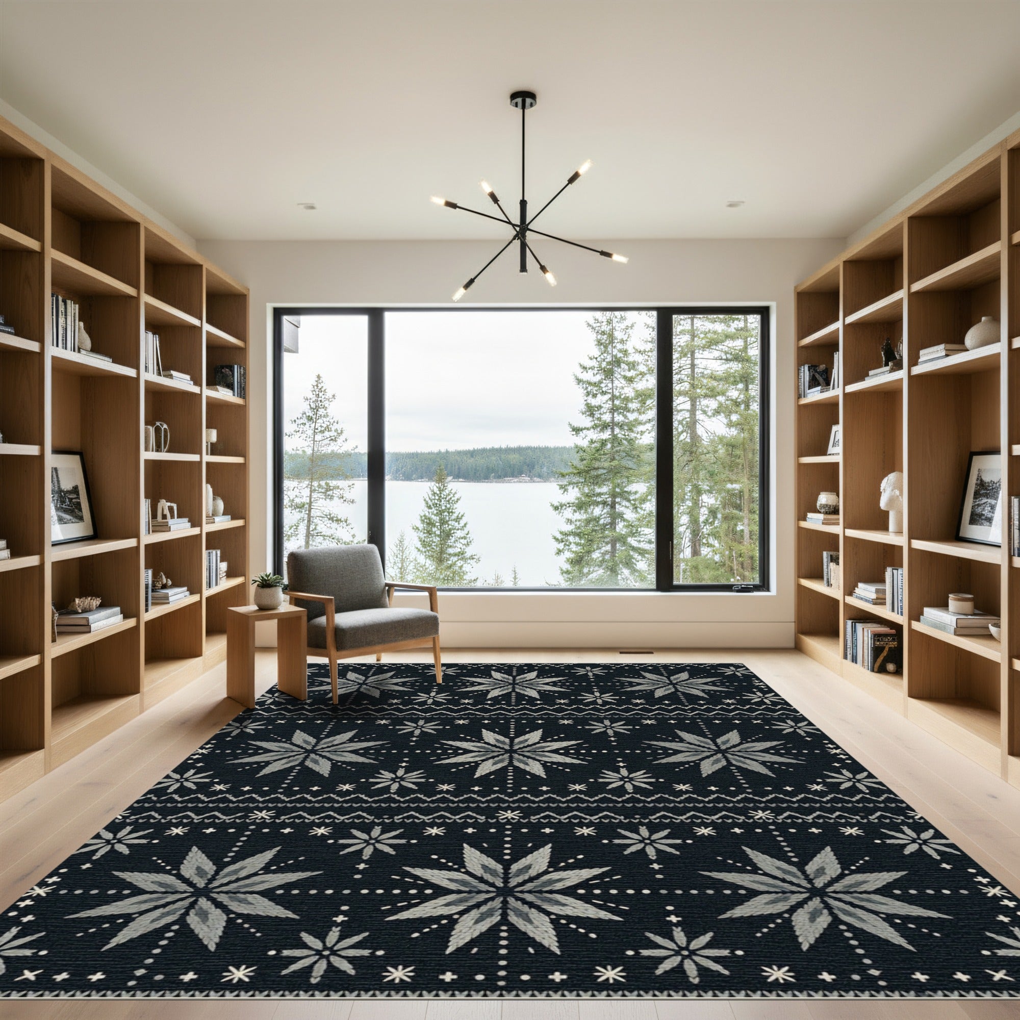 Dark Gray Starburst Geometric Stripe Rug