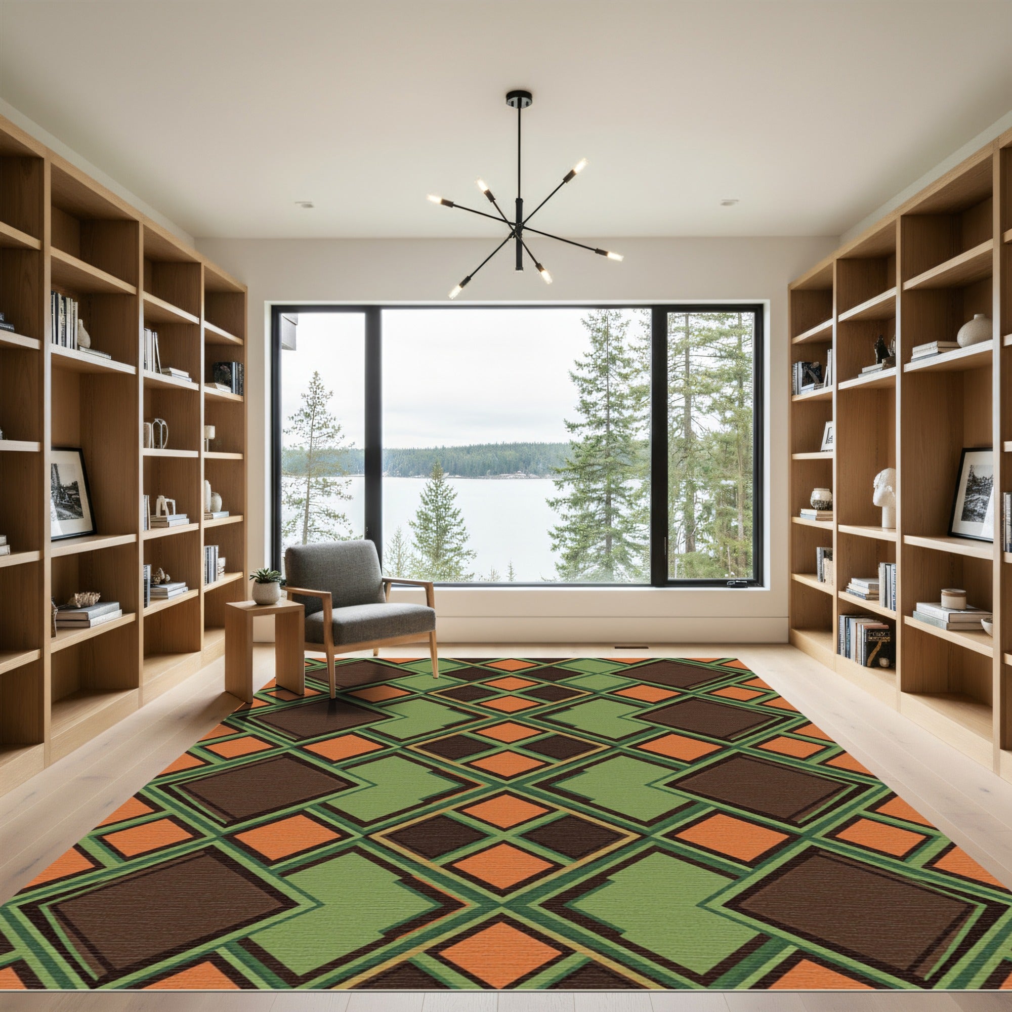 Midcentury Geometric Earth Tone Diamond Rug