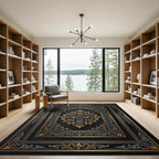 Ornate Gold and Gray Damask Frame Rug
