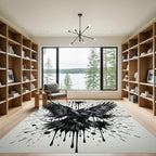 Gothic Raven Ink Splatter Black White Rug