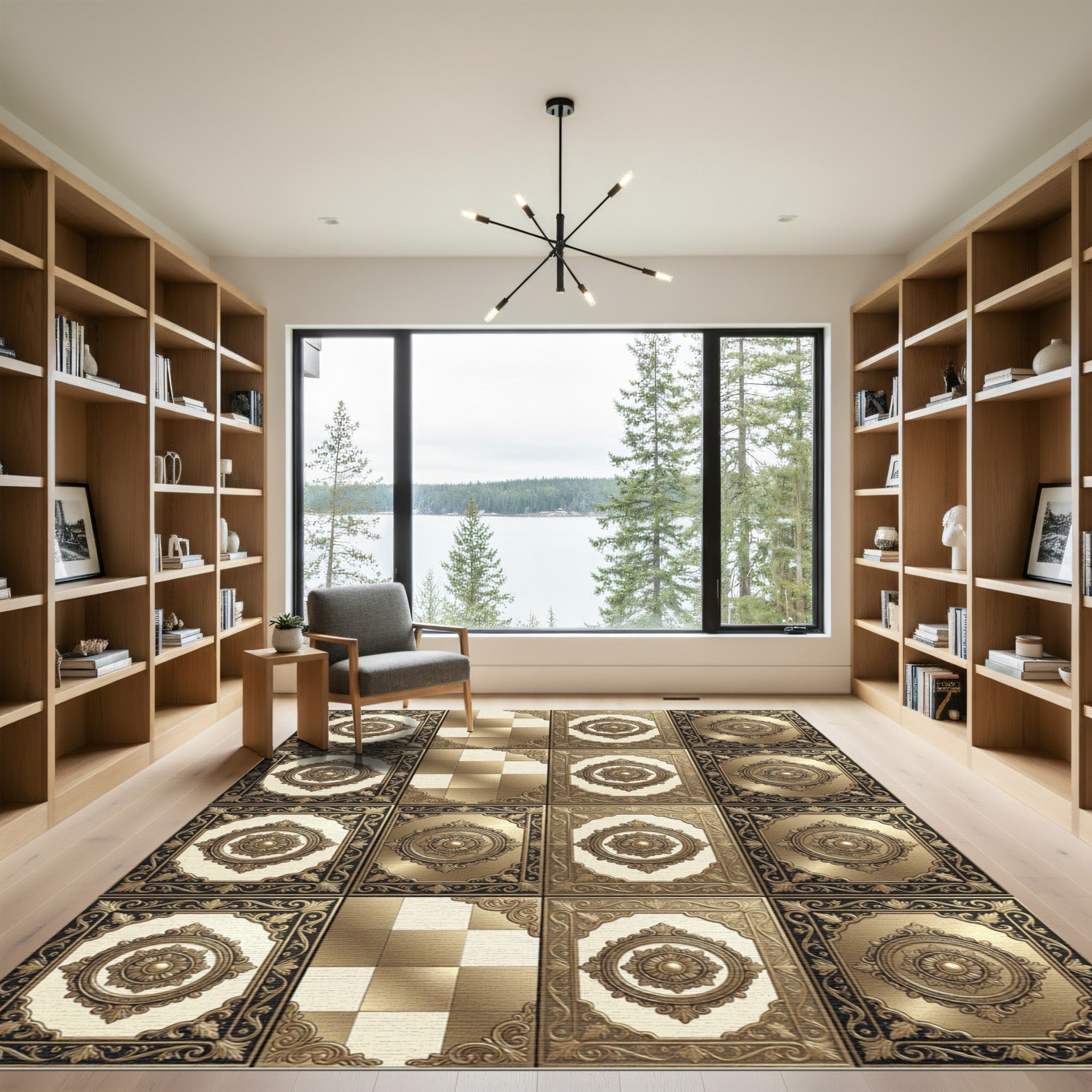 Gold Ornamental Damask Medallion Rug