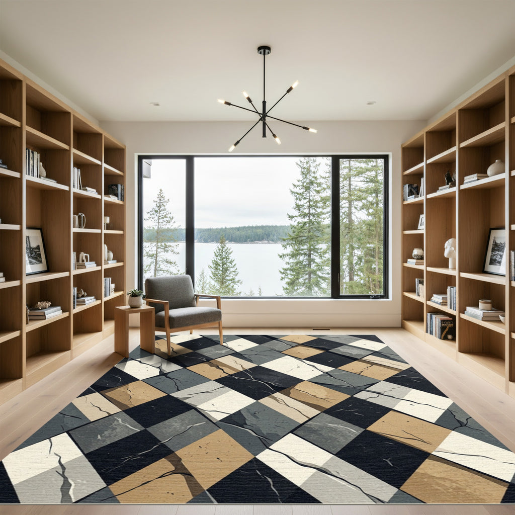 Modern Neutral Toned Geometric Diamond Agate Rug