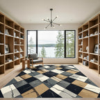 Modern Neutral Toned Geometric Diamond Agate Rug