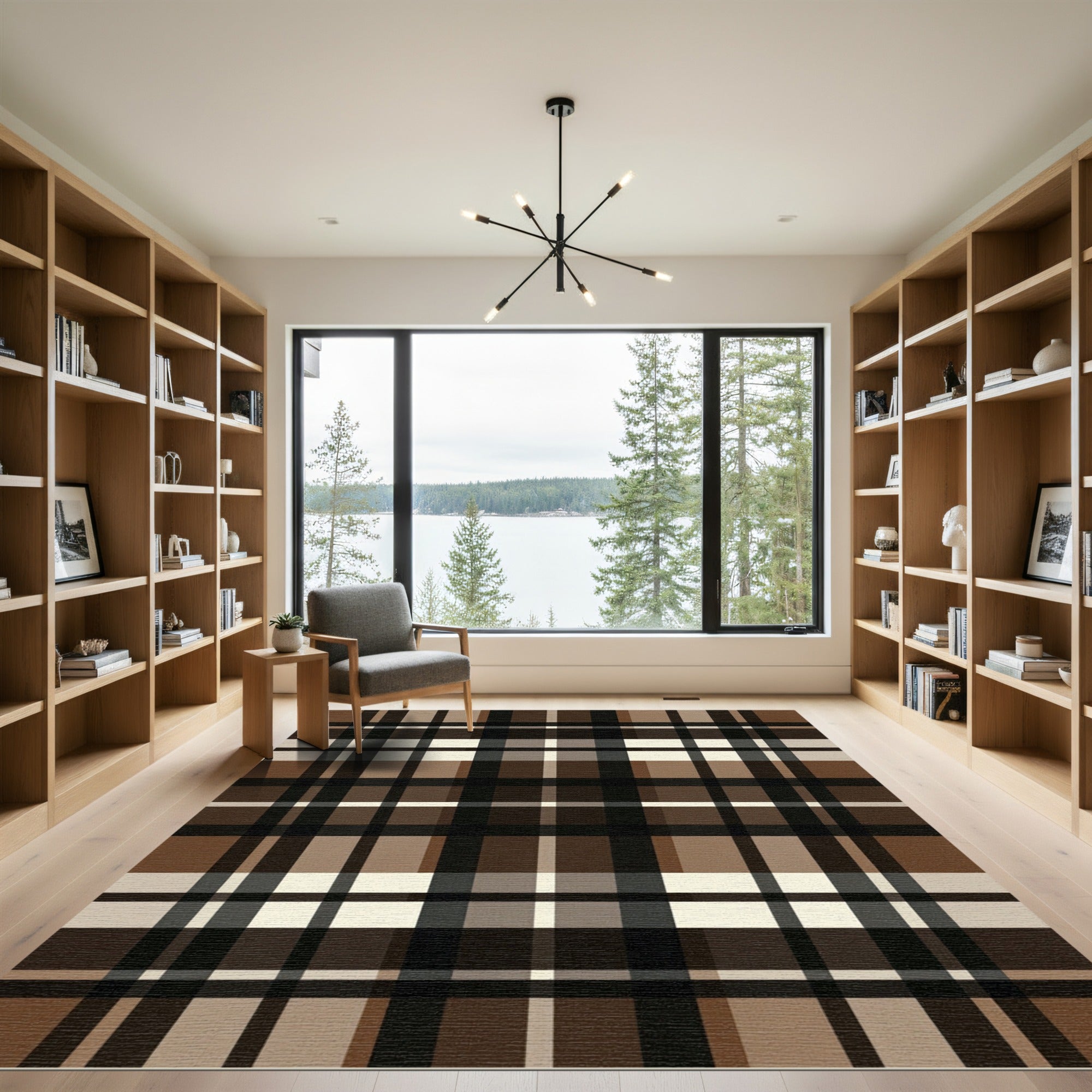 Classic Brown and Cream Tartan Plaid Rug
