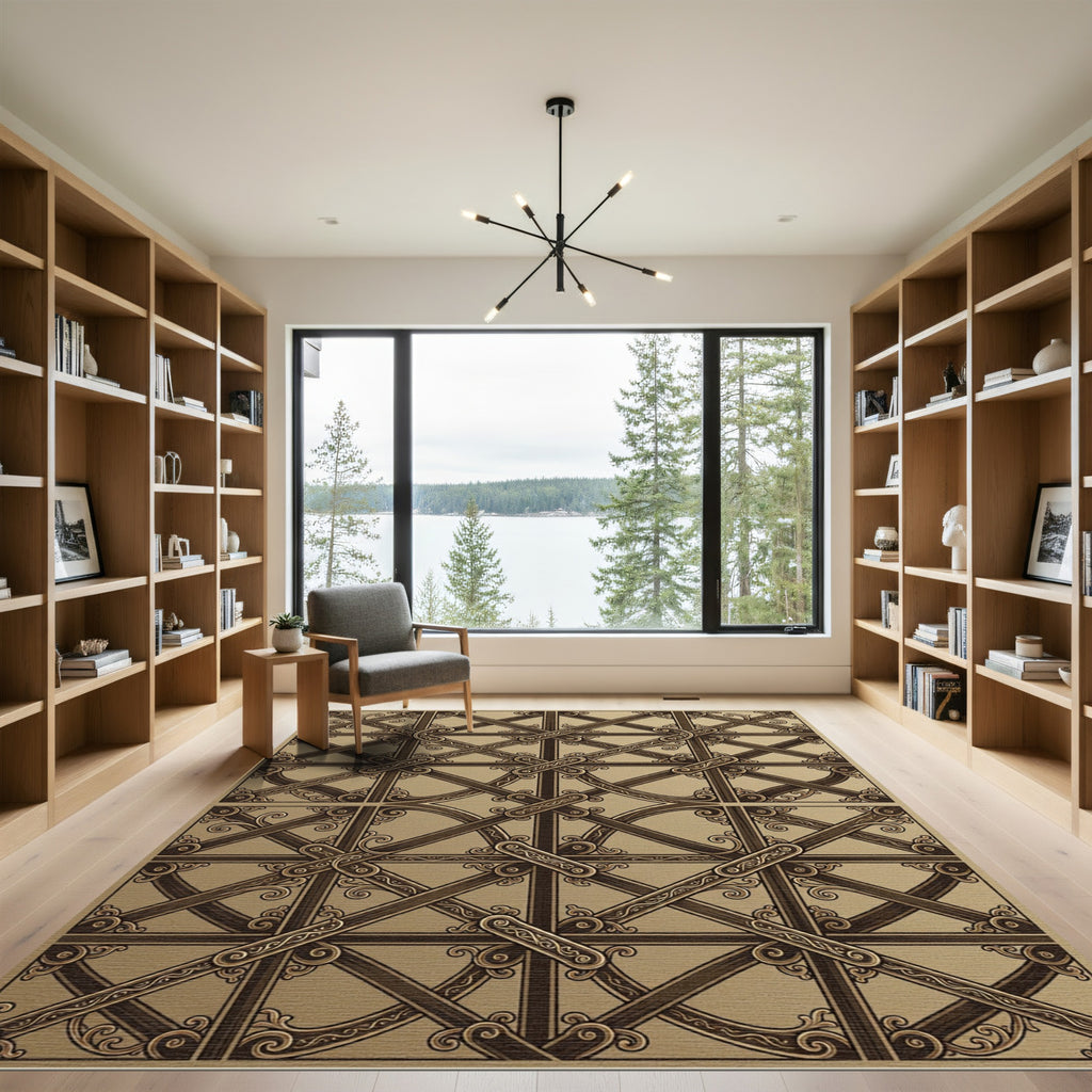 Antique Gold Interlaced Geometric Rug