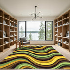 Earthy Wave Abstract Olive Gold Swirl Rug