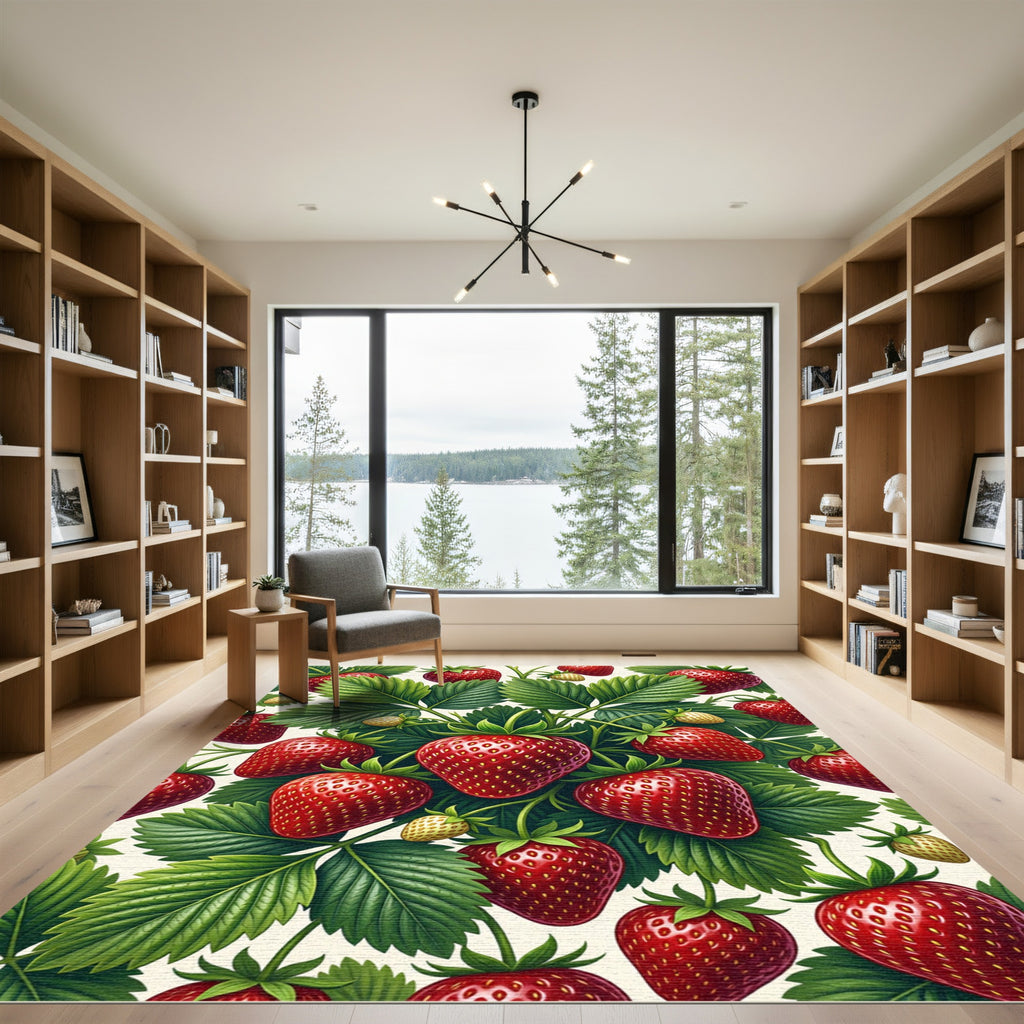Lush Strawberry Botanical Garden Illustration Rug