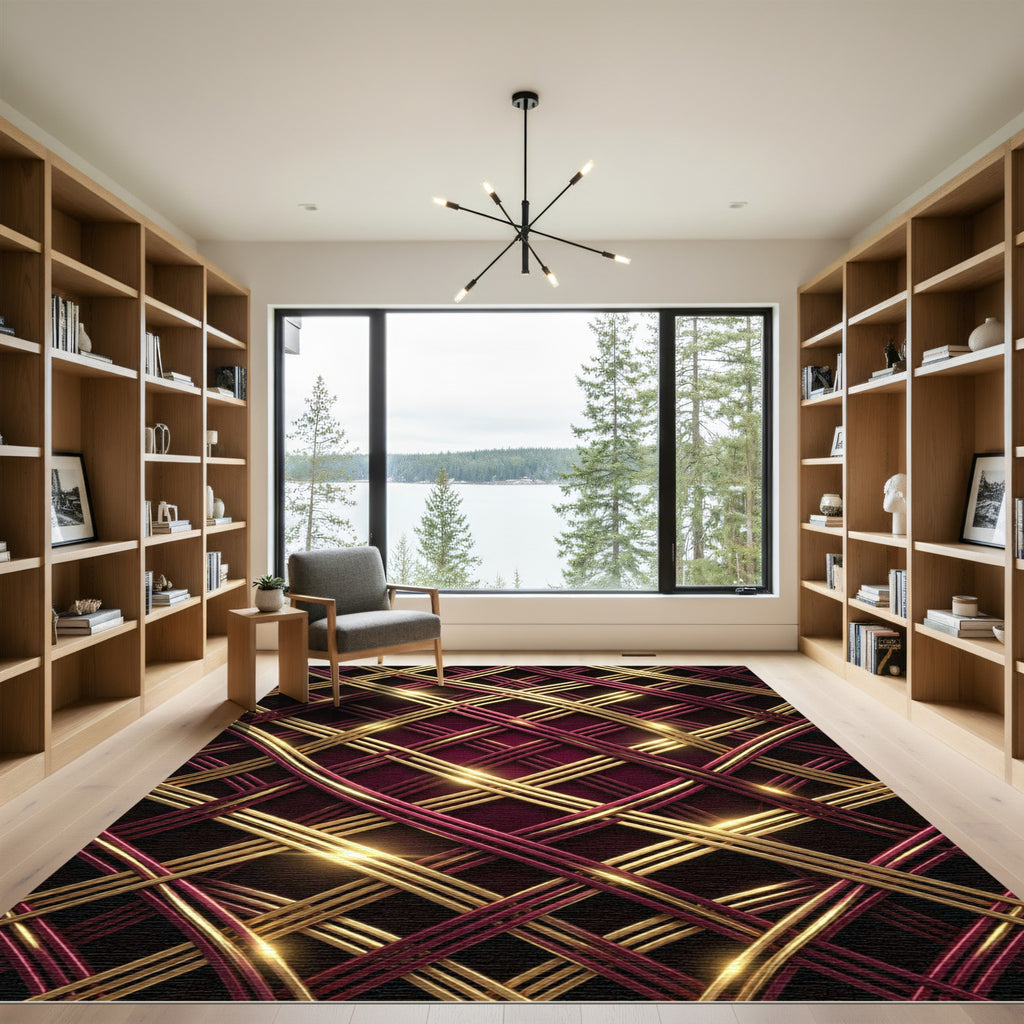 Rich Burgundy Gold Intertwined Lattice Rug