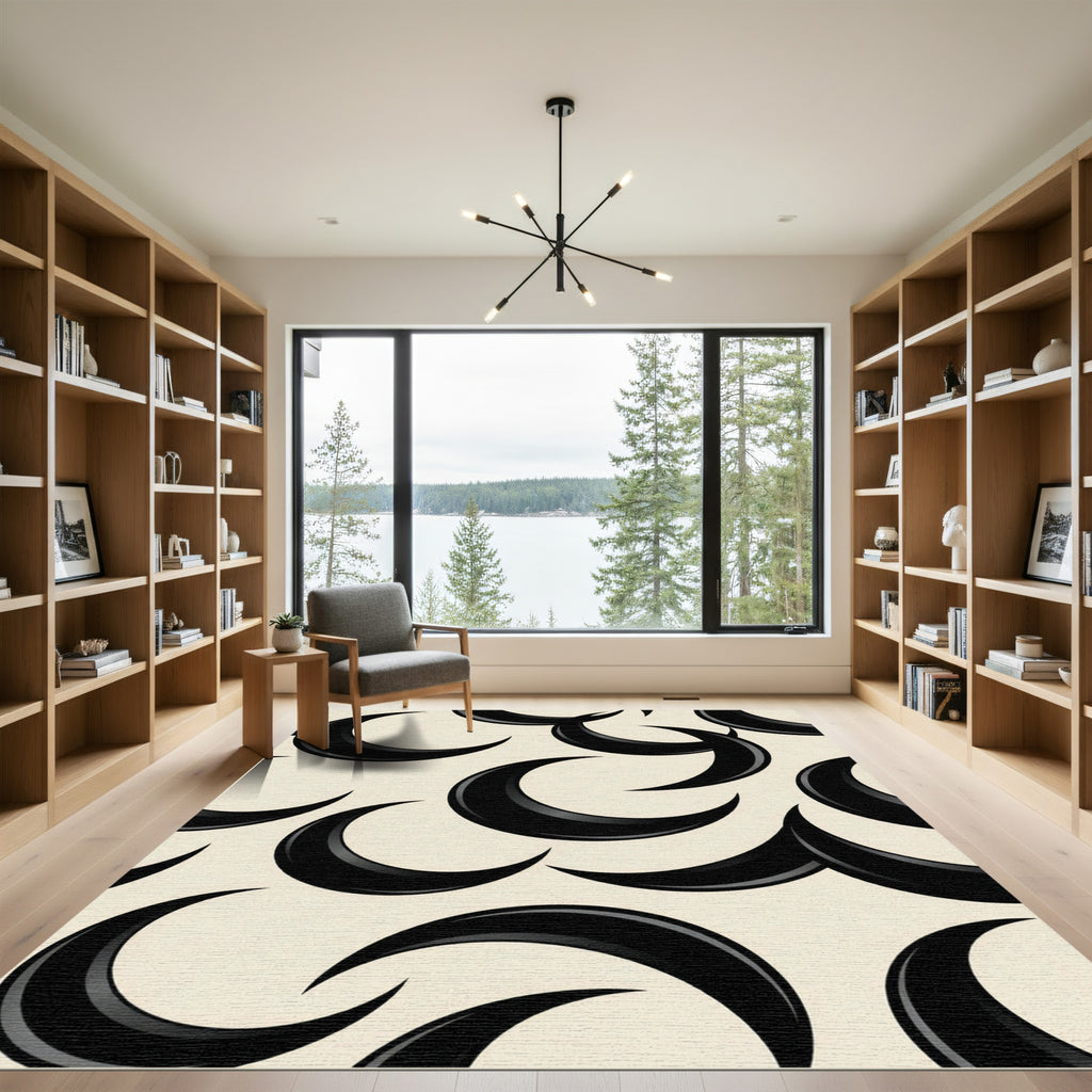 Black Crescent Moon Arrangement Rug