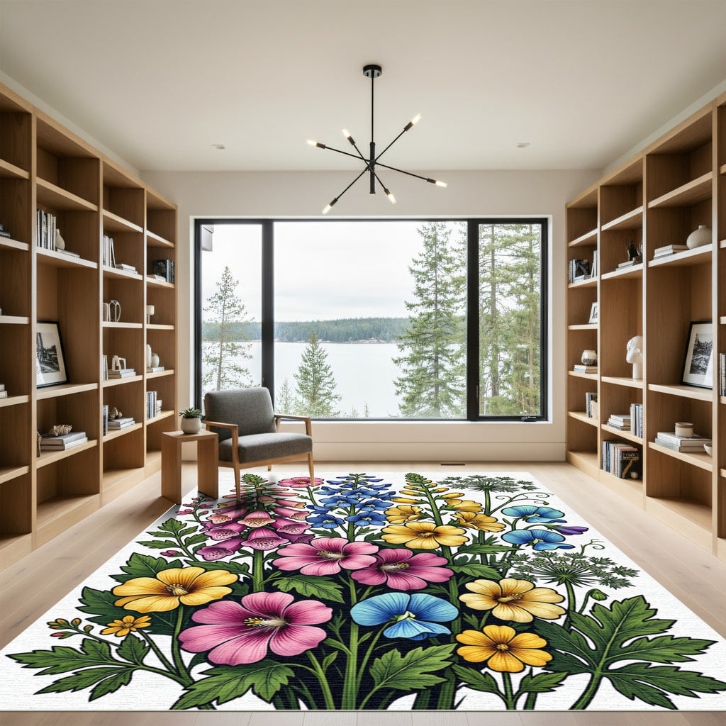 Vibrant Botanical Meadow Wildflower Garden Rug