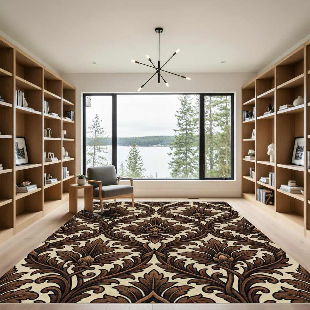 Rich Brown Damask Ornament Rug