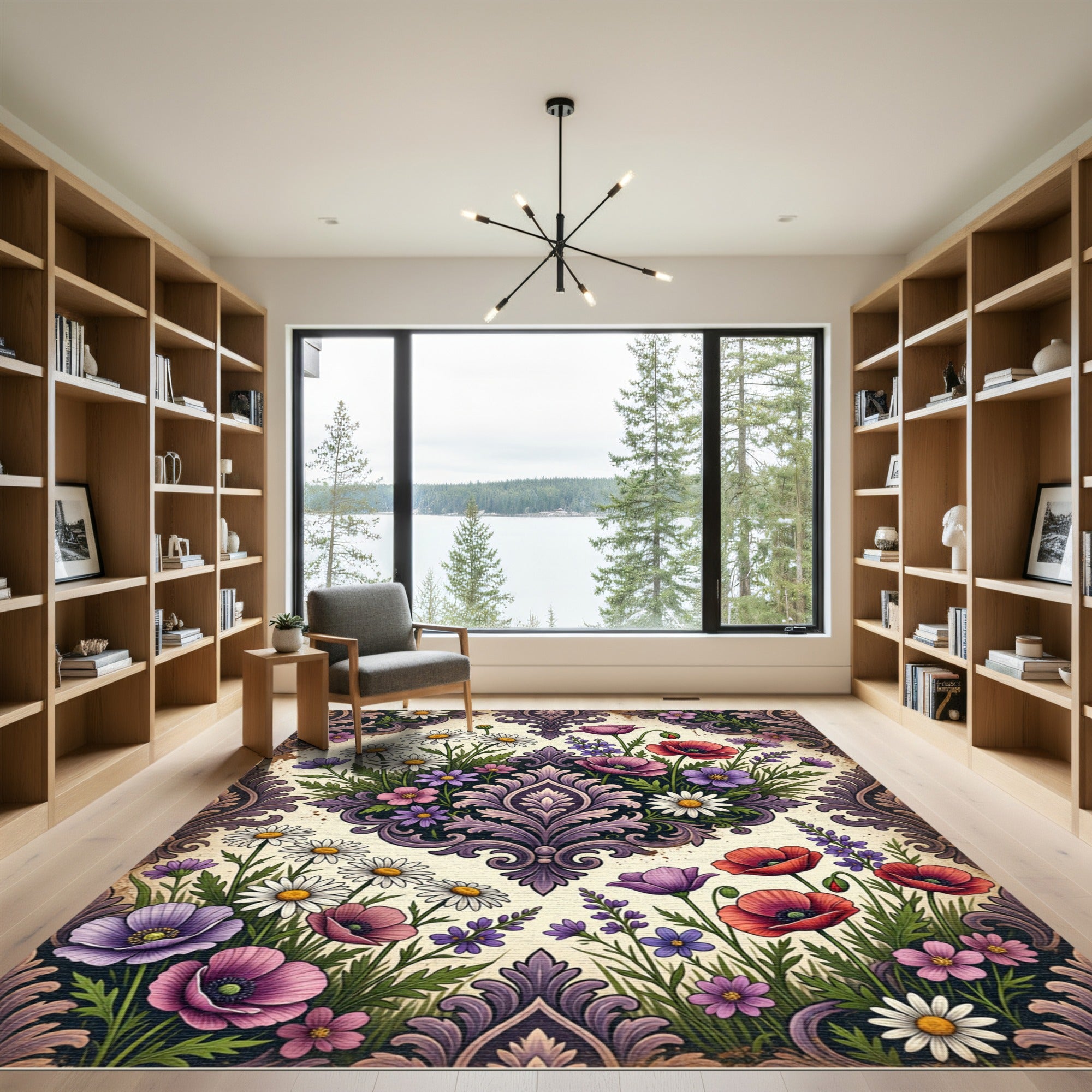 Floral Damask Garden in Purple Hues Rug