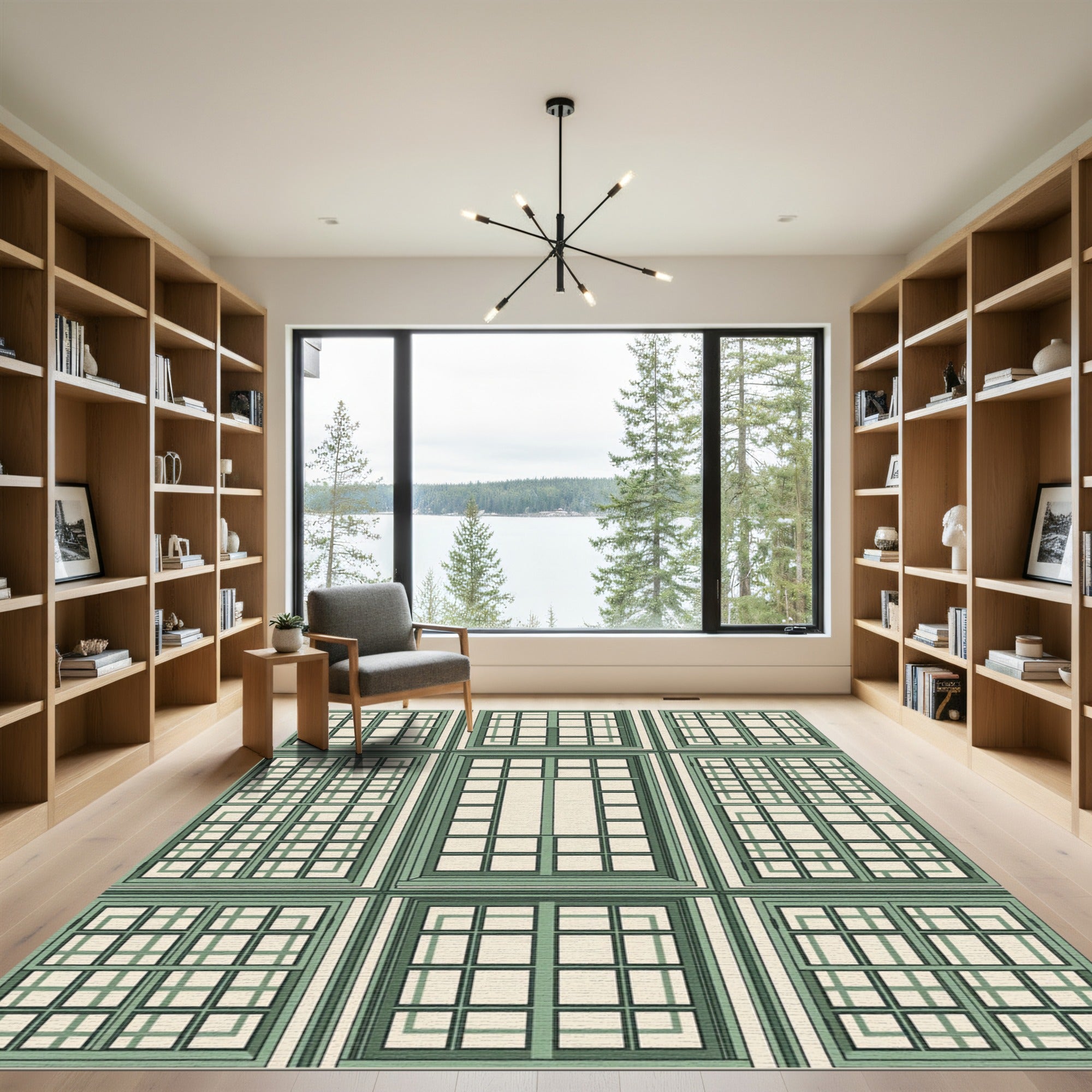 Sage Green Grid Architectural Window Rug