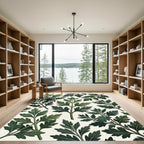 Vintage Green Fern Leaf Pattern Rug