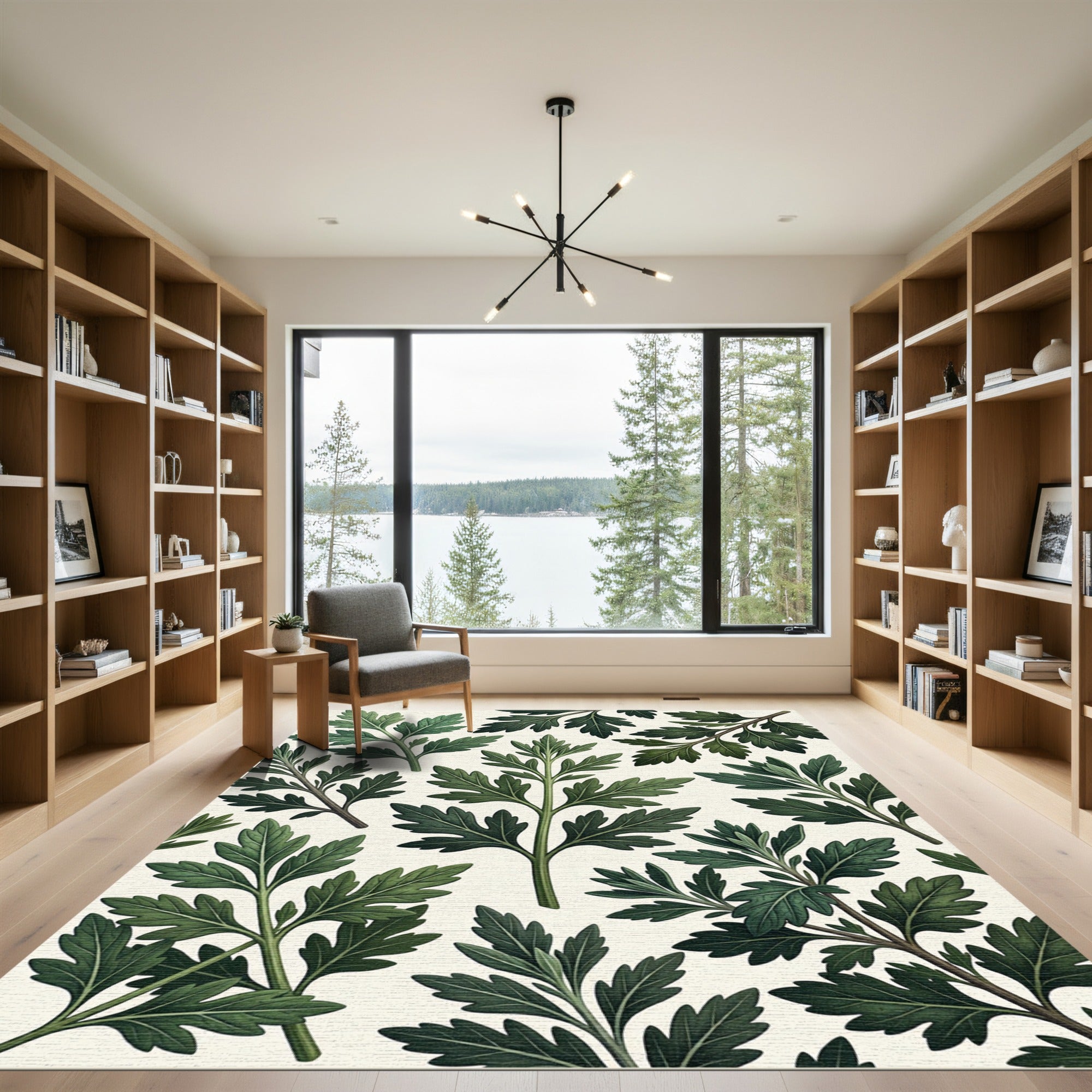 Vintage Green Fern Leaf Pattern Rug
