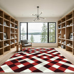 Geometric Red White Black Checkerboard Rug