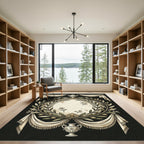 Neoclassical Olive Wreath Cream Black Medallion Rug