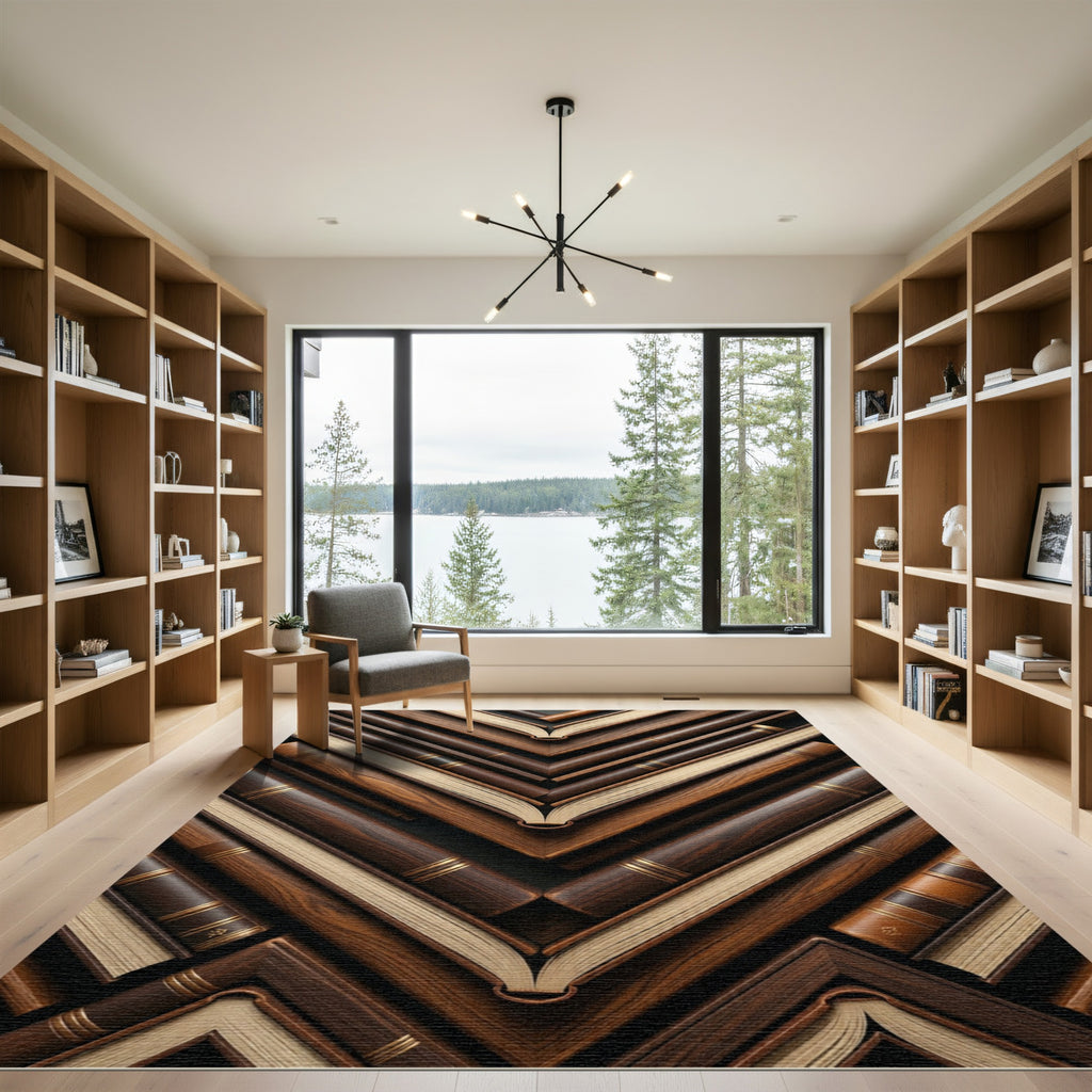 Dark Cocoa Wood Chevron Bound Books Rug