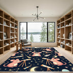 Whimsical Pink Mouse Stargazing Night Sky Rug