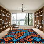Geometric Chain Link Navy Orange Rug