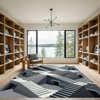 Monochromatic Geometric Escher Illusion Stairs Rug