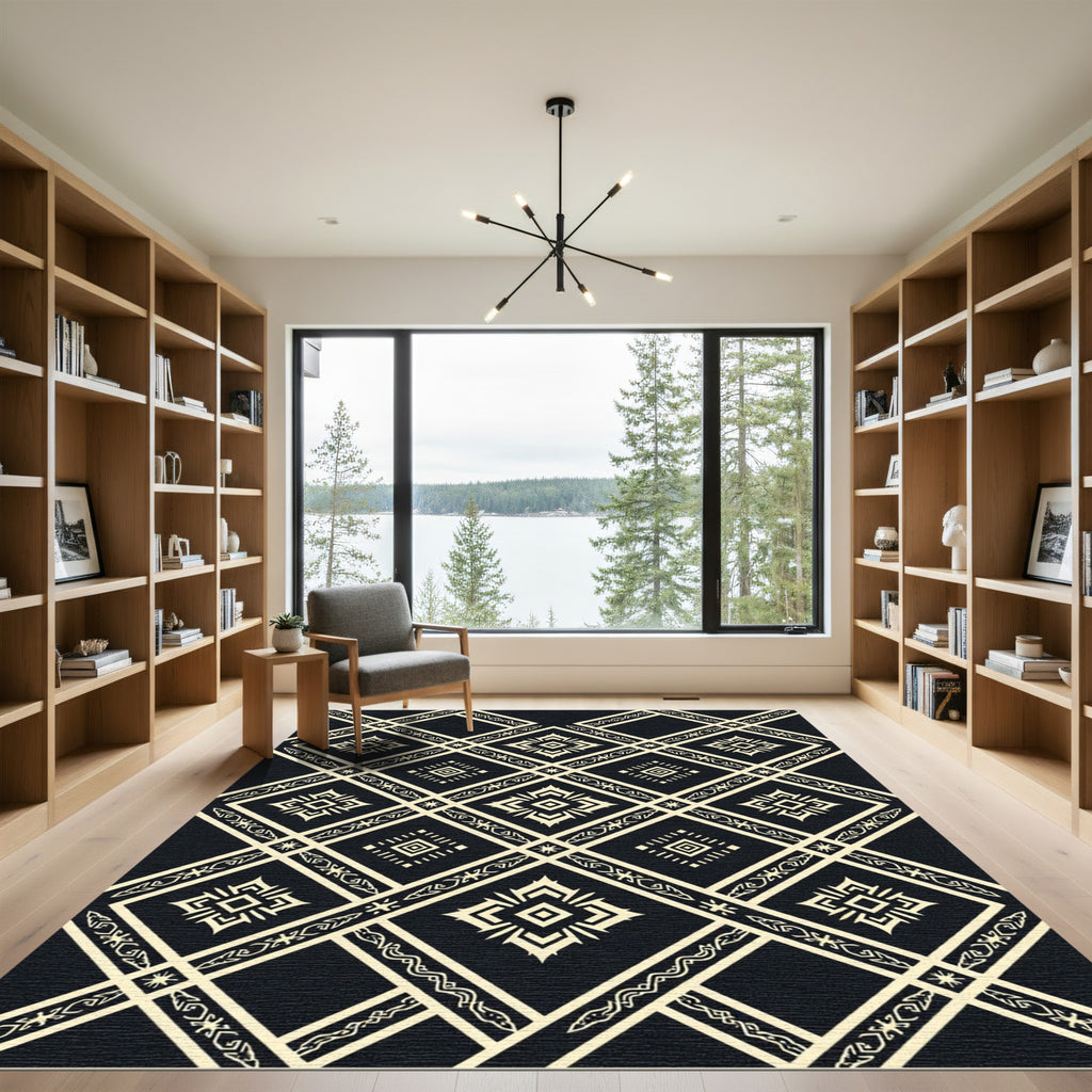 Gold Geometric Ethnic Diamond Ink Backdrop Rug