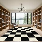 Black White Distressed Checkerboard Splatter Rug