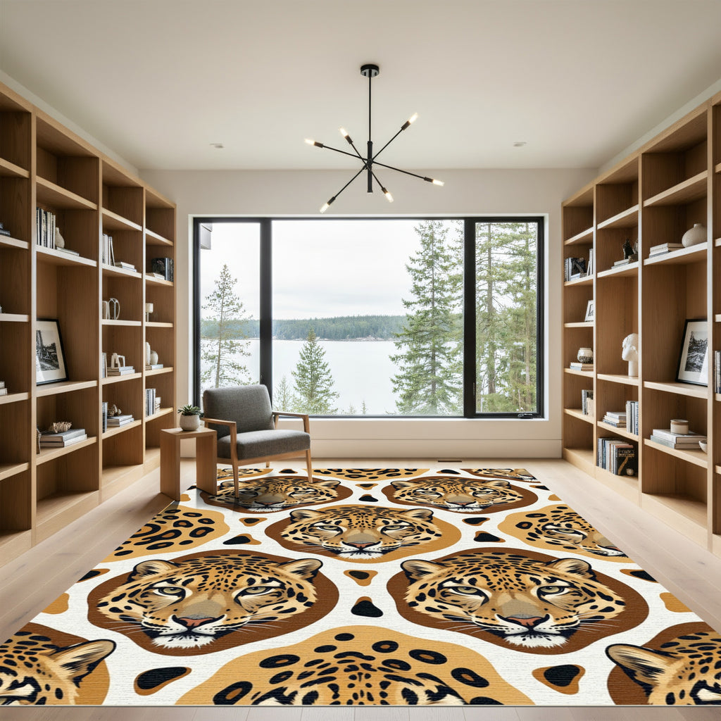 Majestic Leopard Portrait Golden Spotted Texture Rug