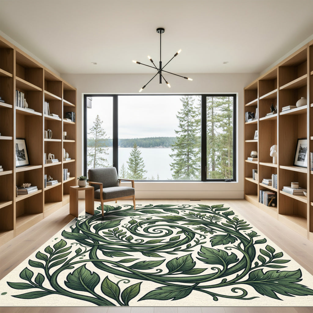 Lush Emerald Forest Vine Swirl Rug
