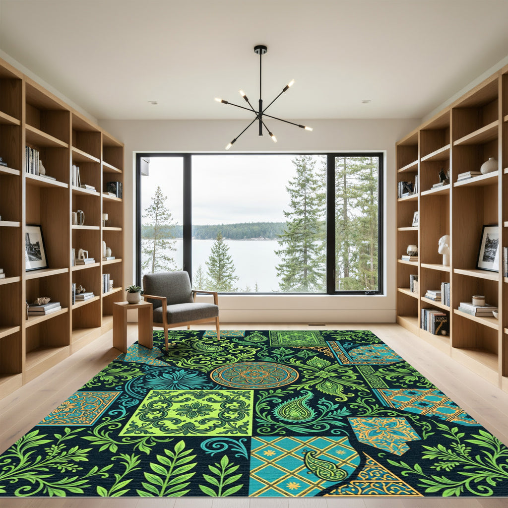 Green Blue Orange Medallion Paisley Collage Rug