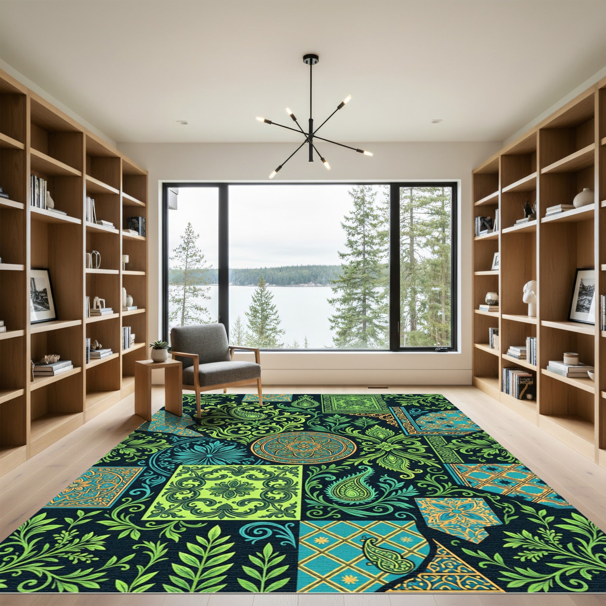 Green Blue Orange Medallion Paisley Collage Rug