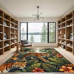 Vibrant Tropical Leopard Floral Jungle Rug