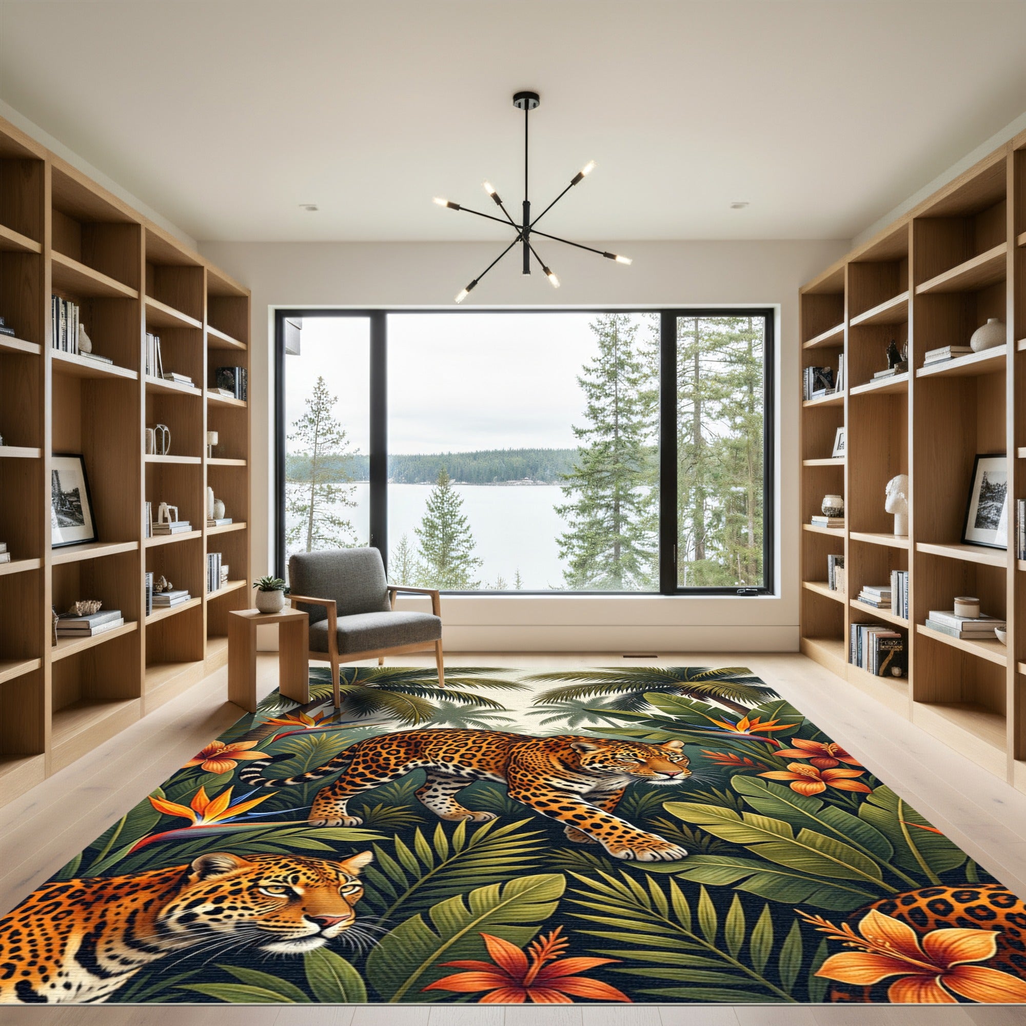 Vibrant Tropical Leopard Floral Jungle Rug