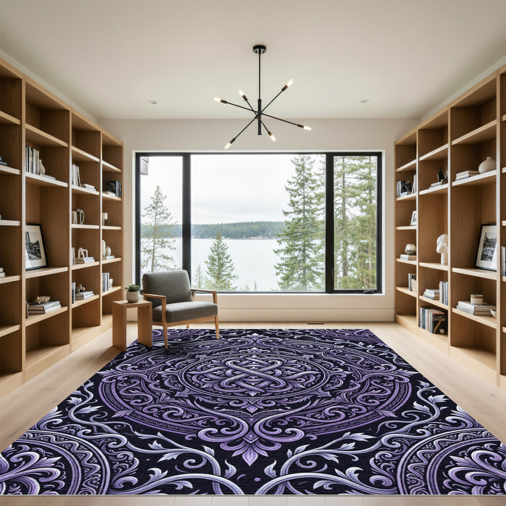Ornate Lavender Baroque Circular Floral Rug